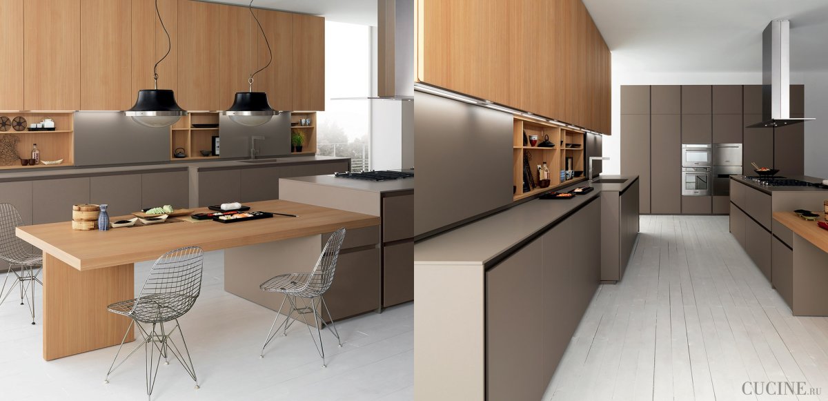 Кухня серый с деревом современная
