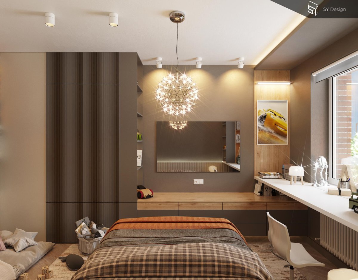 Спальня в коричневых тонах для подростка