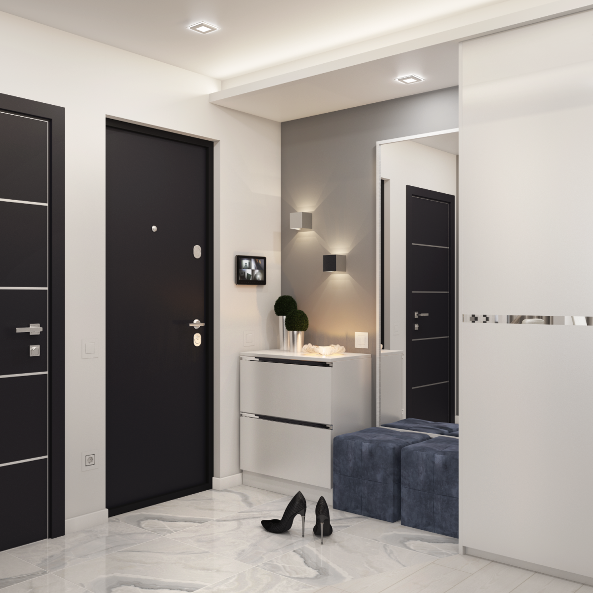 Серые стены в коридоре