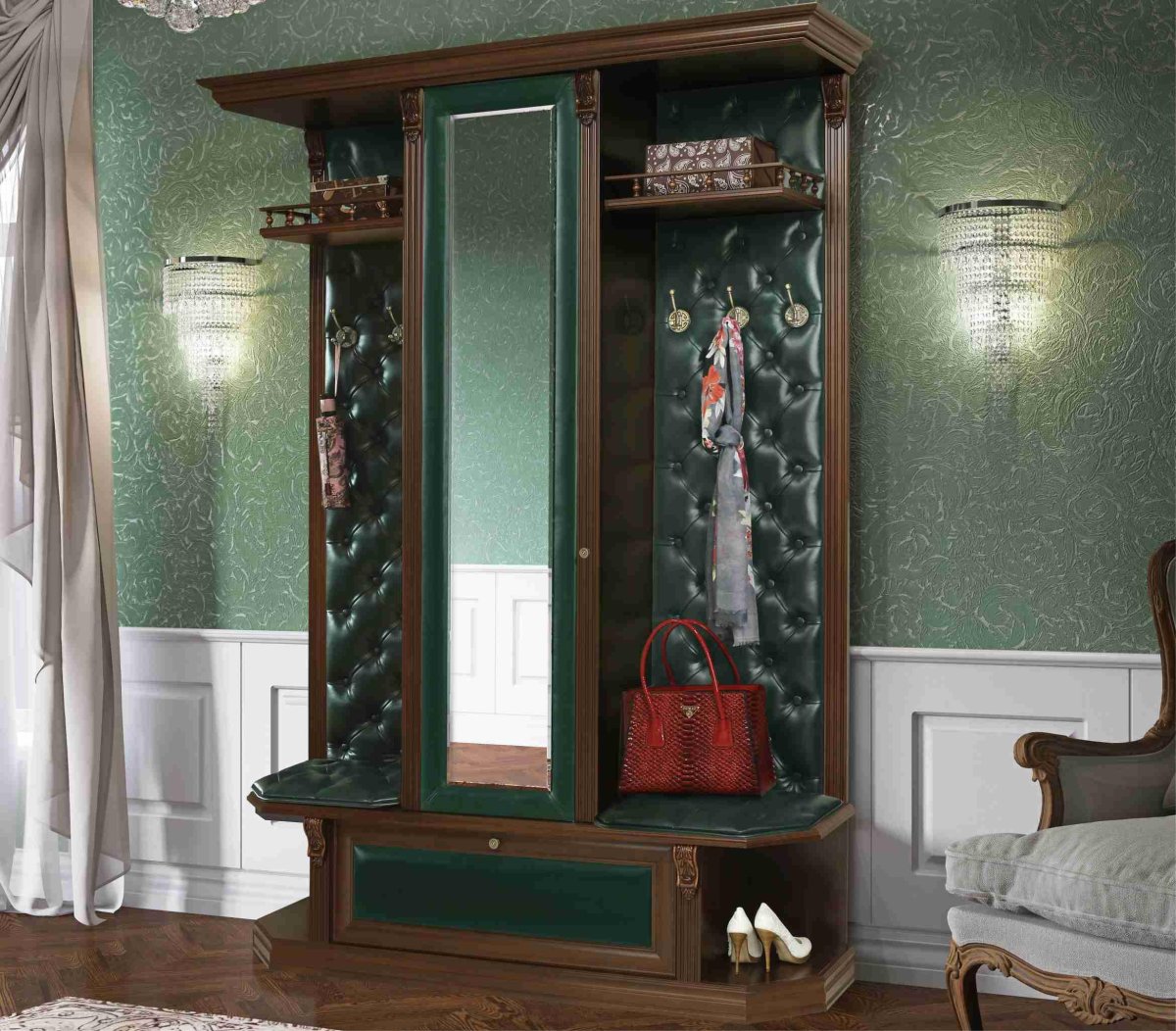 Прихожая серо изумрудного цвета