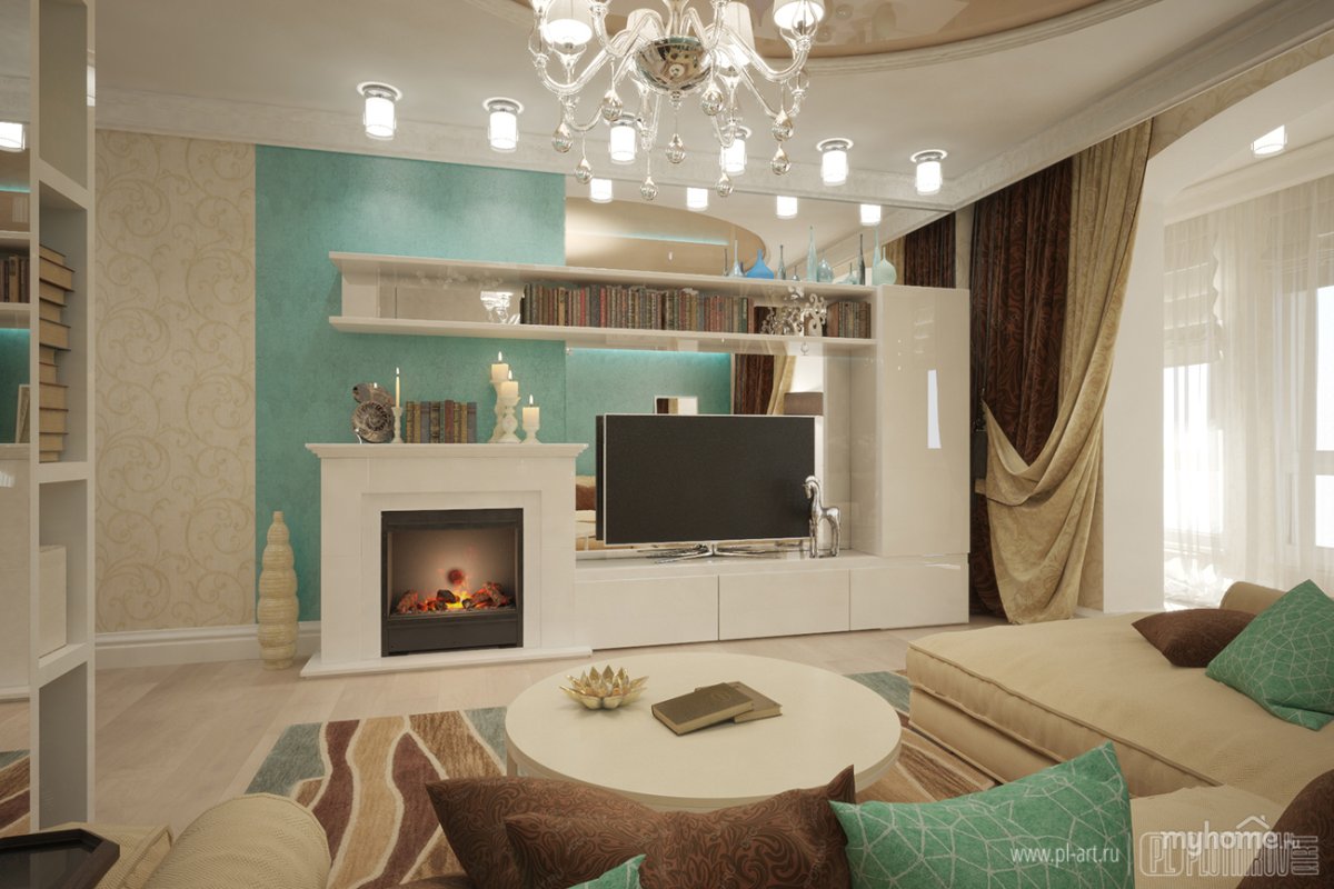 Совмещенная спальня гостиная с фиолетовыми