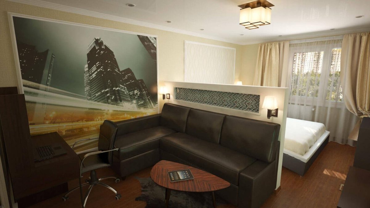 Дизайн спальни-гостиной