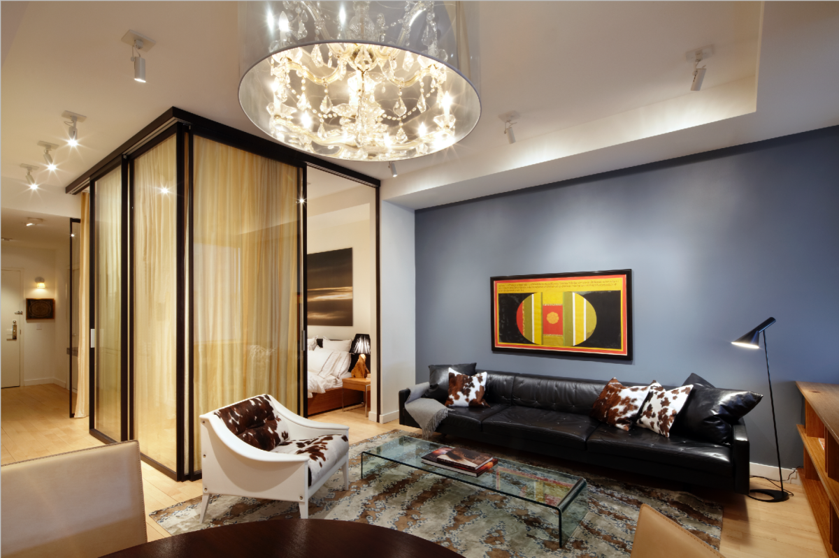 Дизайн спальни совместно с гостинной в современном стиле недорого