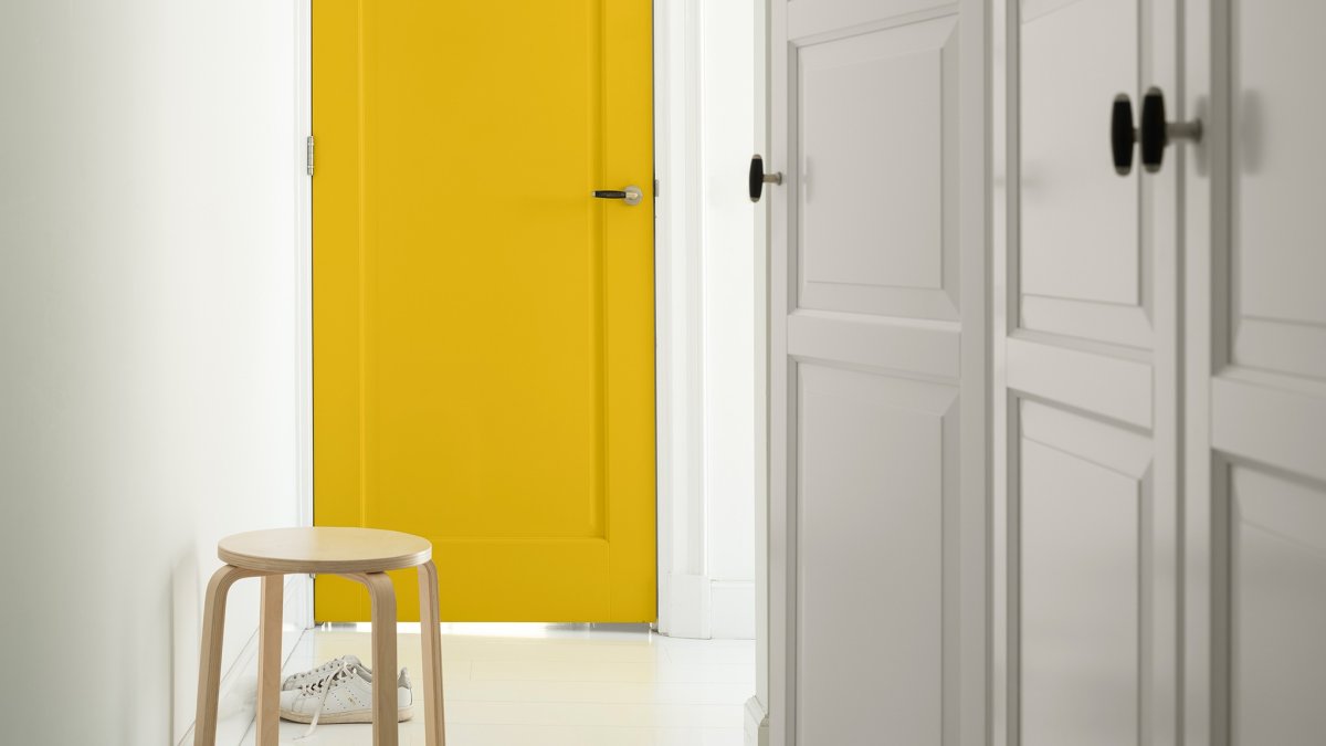 Зелёная дверь в интерьере прихожей