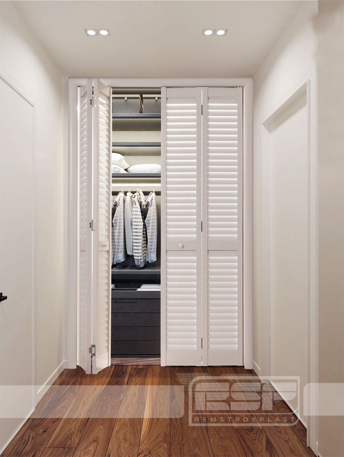 Гардеробная с распашными дверями