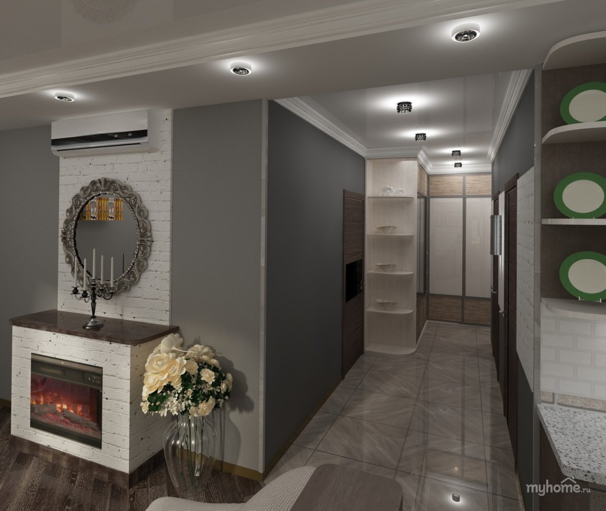 Гостиная совмещенная с коридором