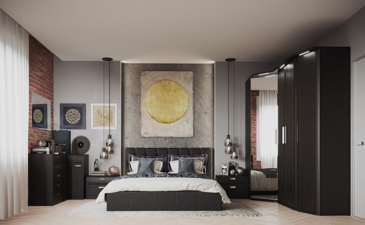 Лазурит спальня с тумбочками и подсветкой