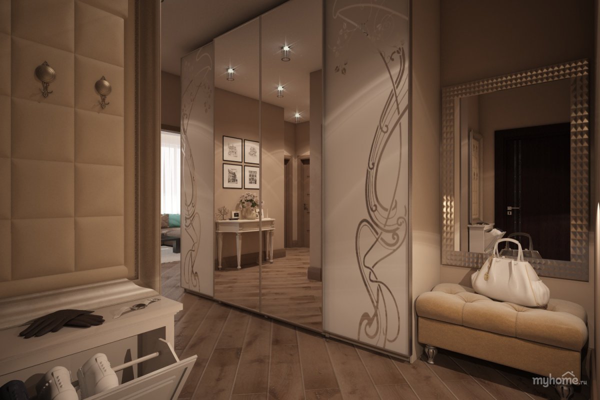 Красивая прихожая в бежево-черно-белых