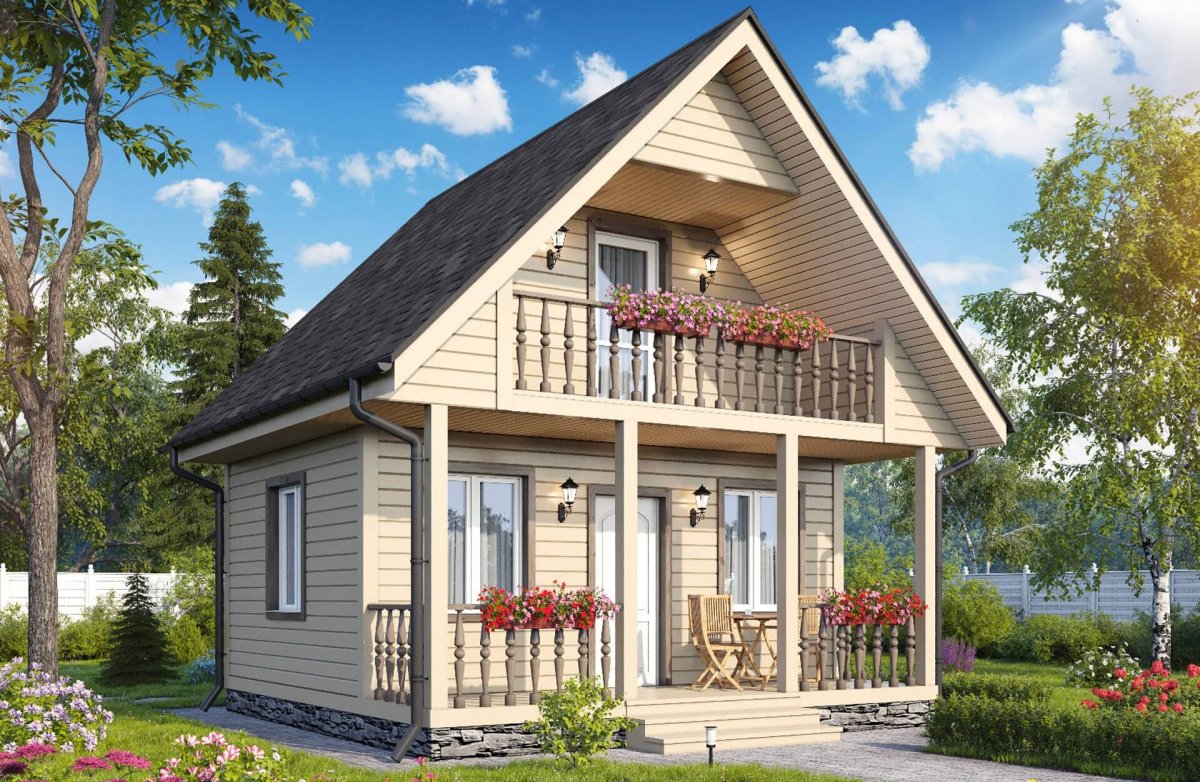 Дача с мансардой и верандой