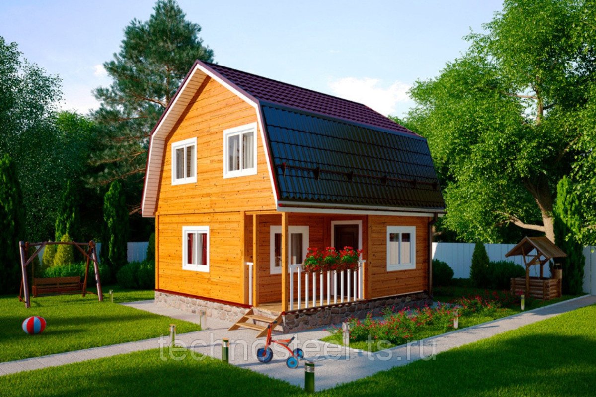 Фасад дачи с мансардой