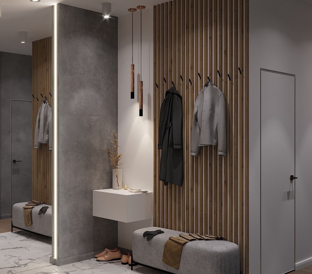 Современная прихожая с рейками