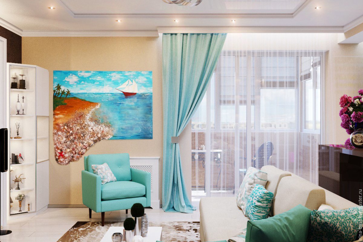 Шторы блэкаут морская волна