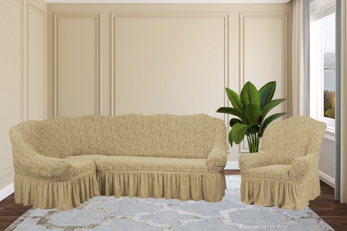 Чехлы на угловые диваны с выступом слева