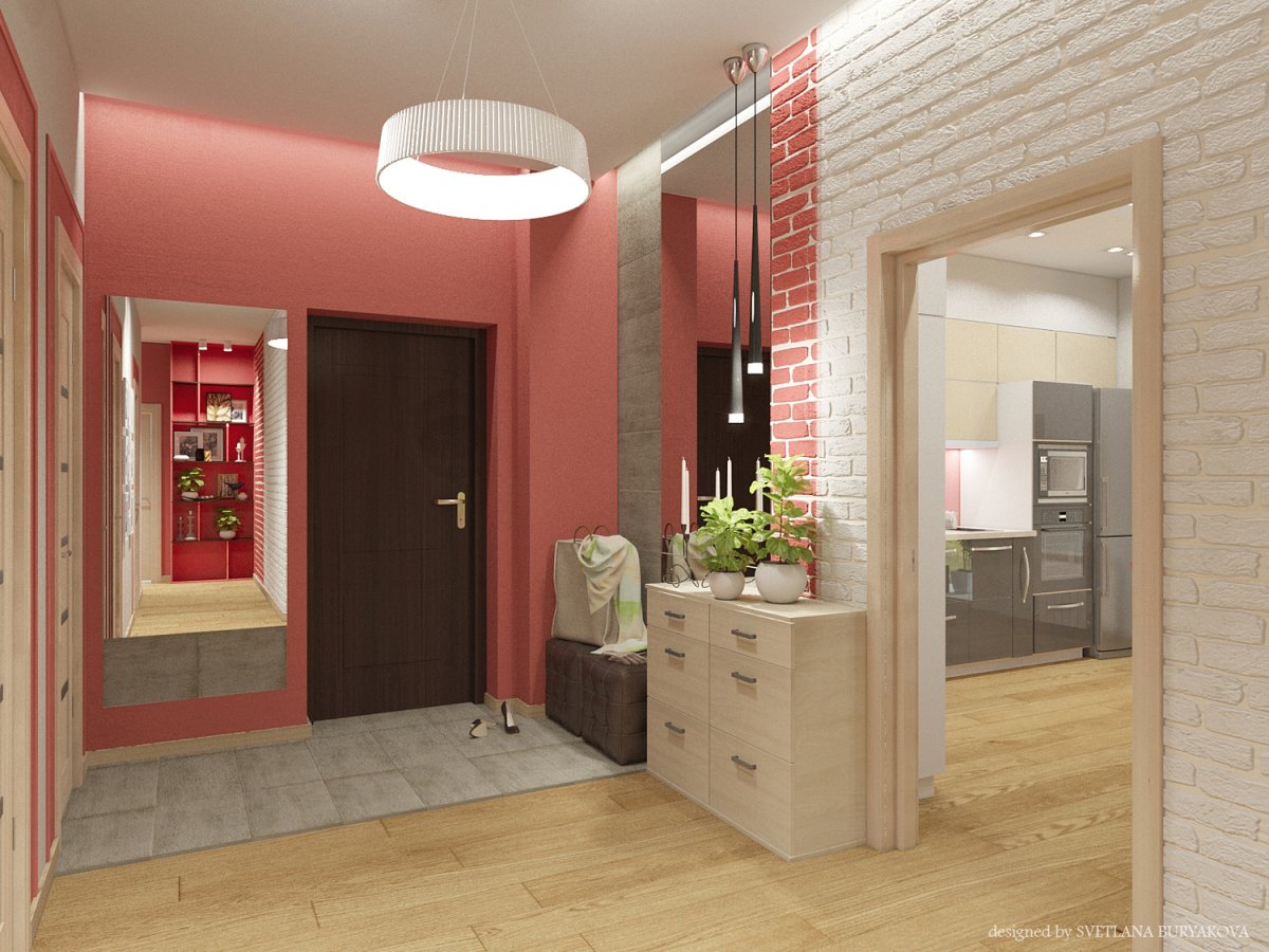 Коралловый цвет в интерьере прихожей