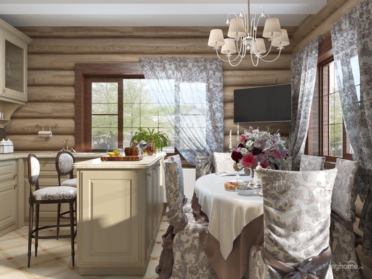 Интерьер дома из бревна в стиле Прованс