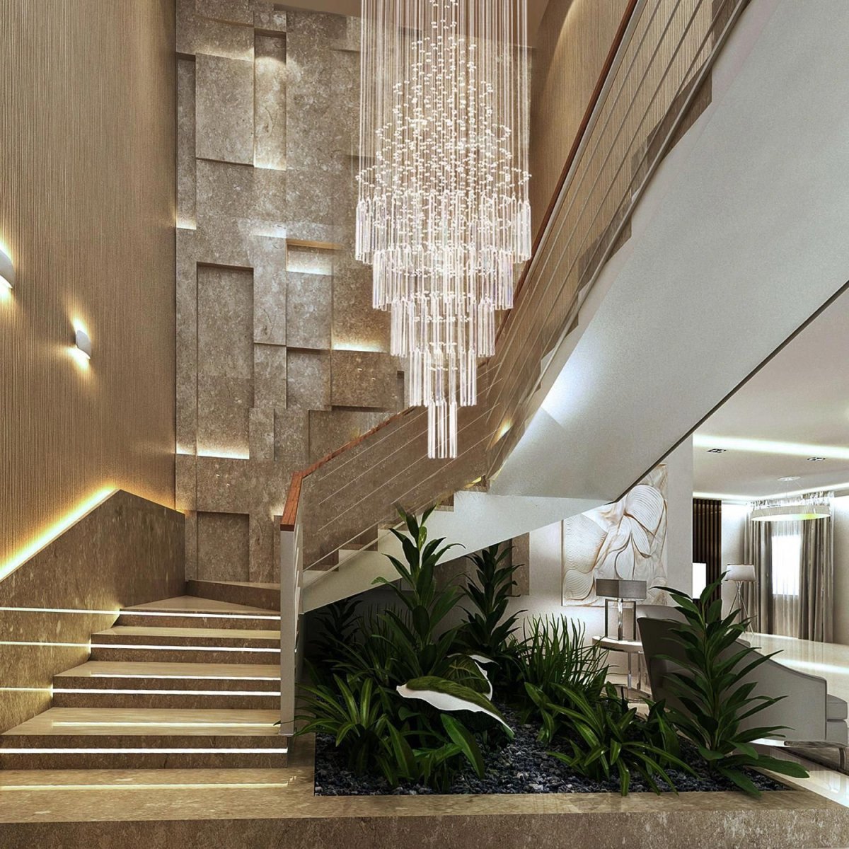 Отделка стен лестничного пролета в частном доме