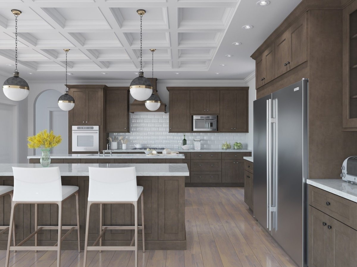 Интерьер кухни в бело серых тонах