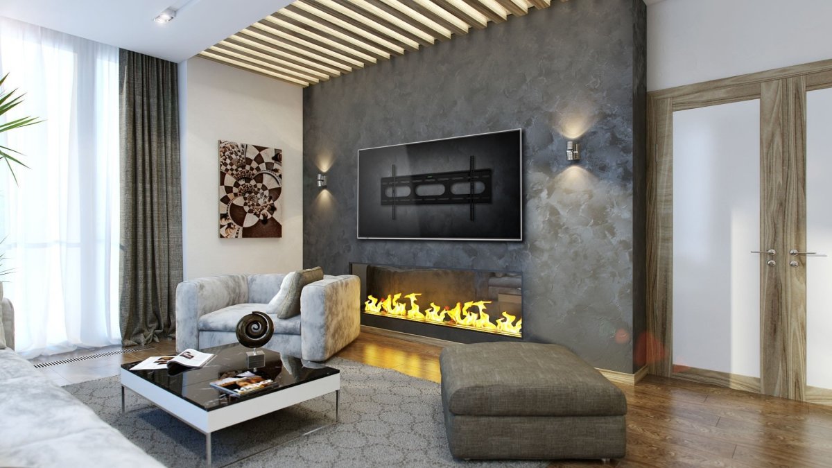 Спальня с акцентной стеной за кроватью