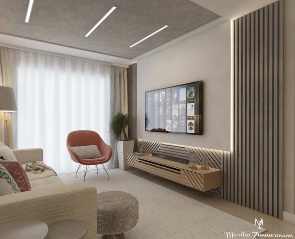 Гостиная с деревянными рейками