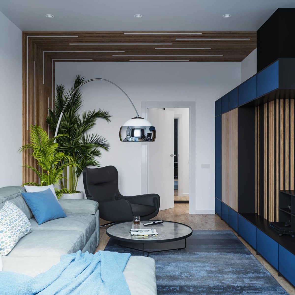 Деревянные рейки в гостиной