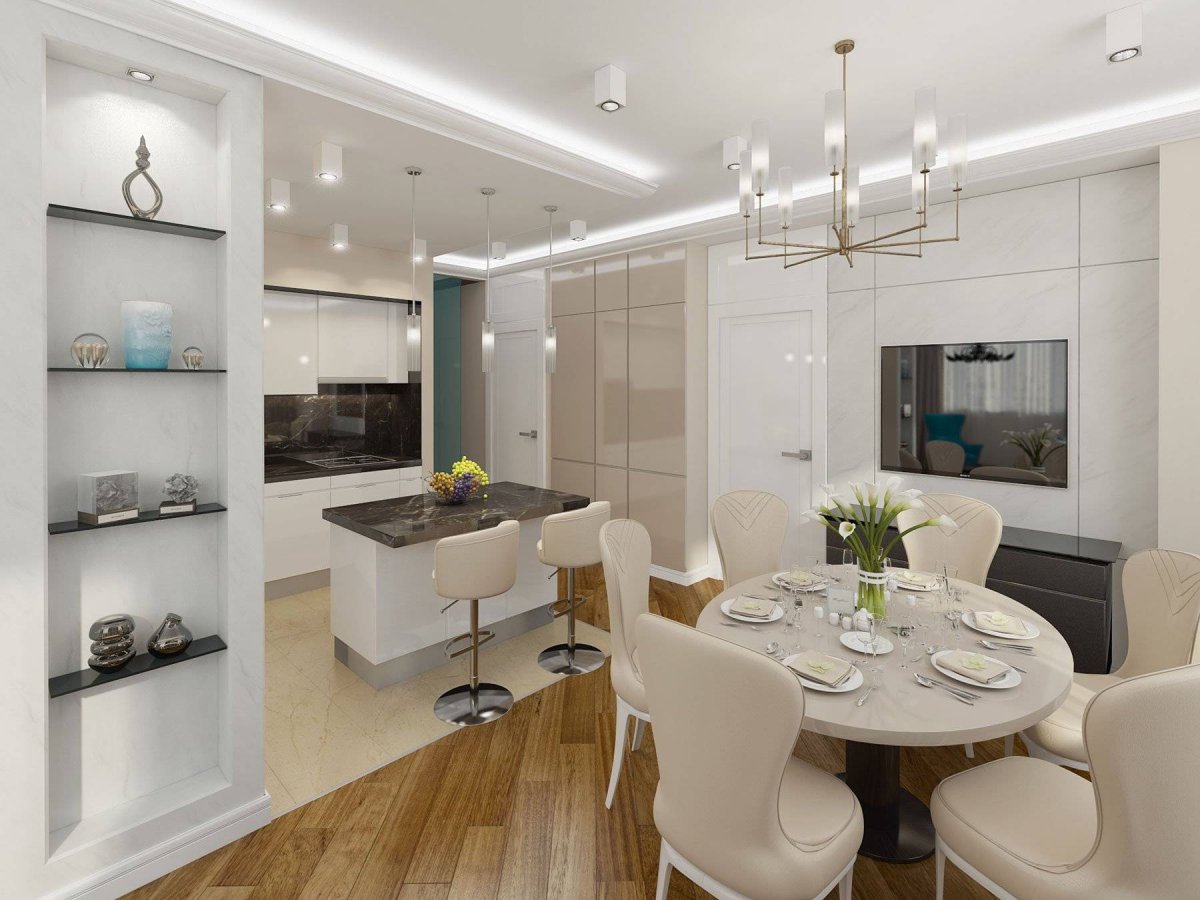 Потолки в студии с кухней