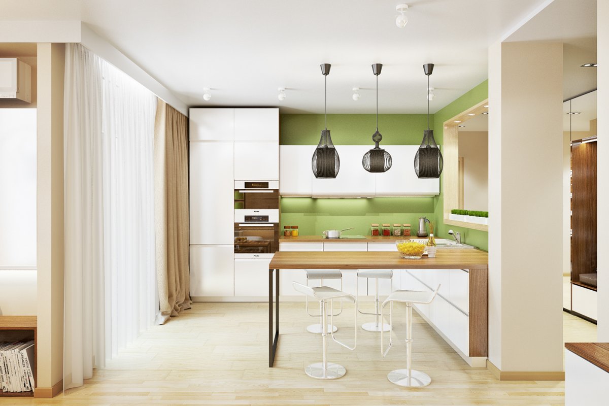 Перегородка для зонирования кухни и прихожей