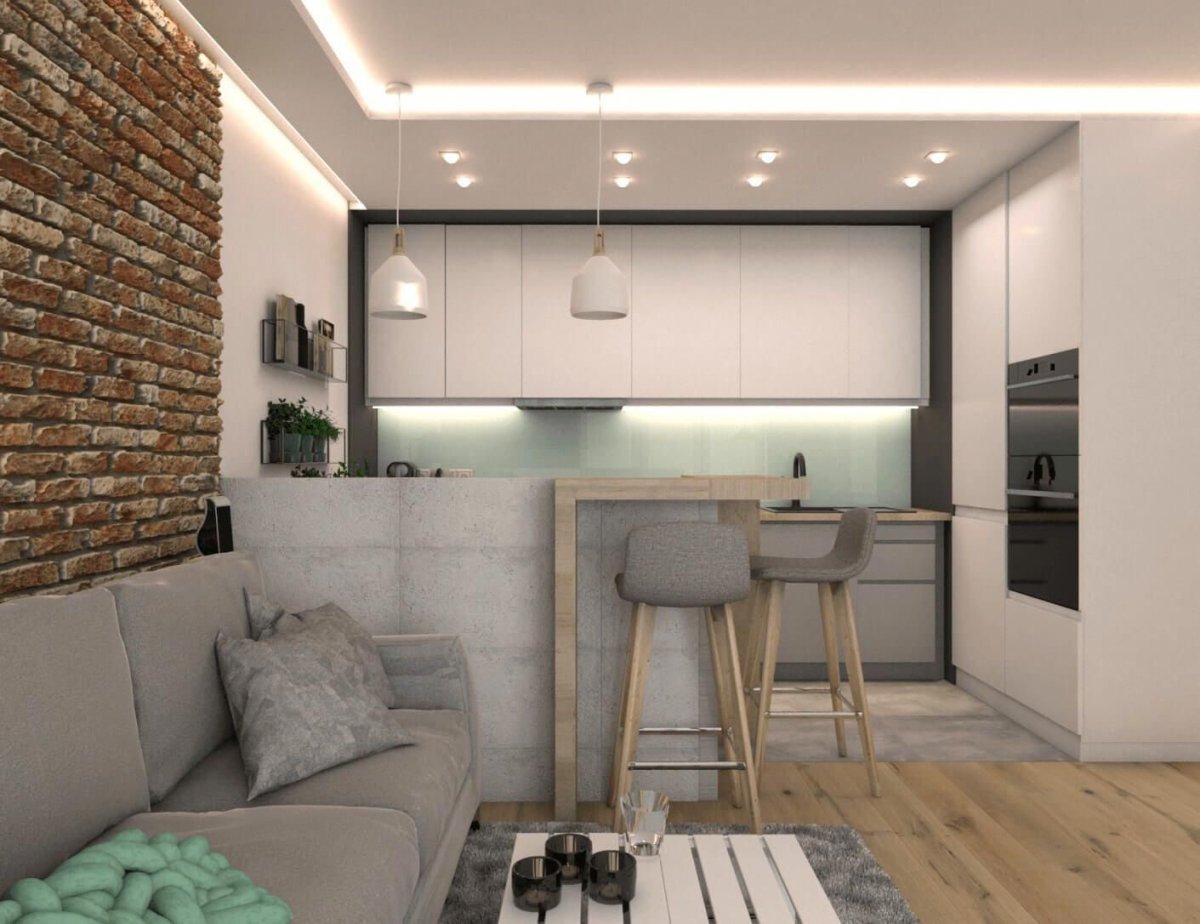 Лофт кухня гостиная в хрущевке