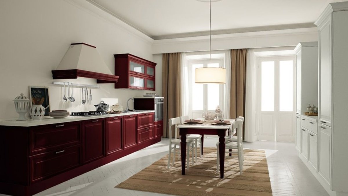 Кухни терракотового цвета с белым