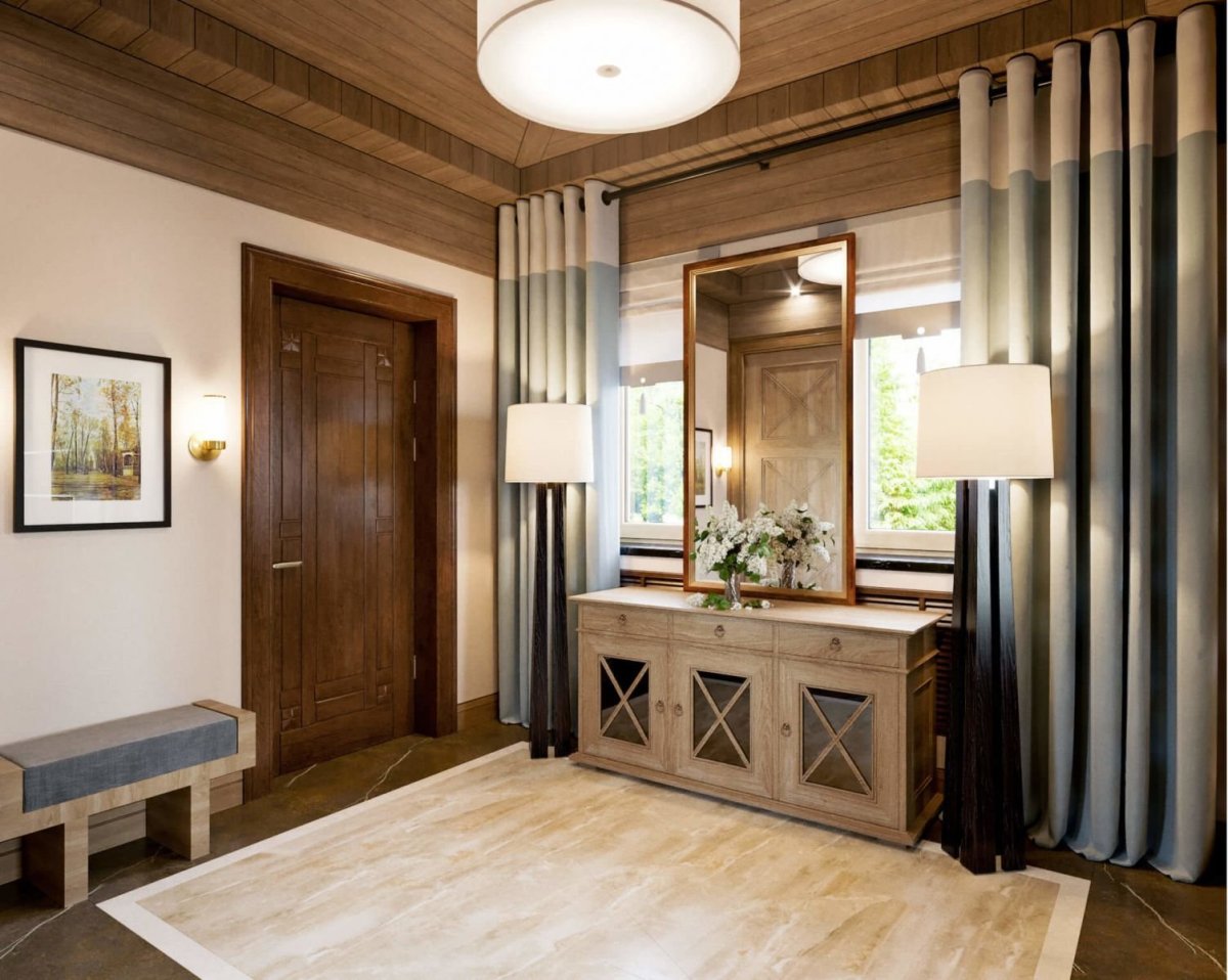 Кухня белая с деревянным декором