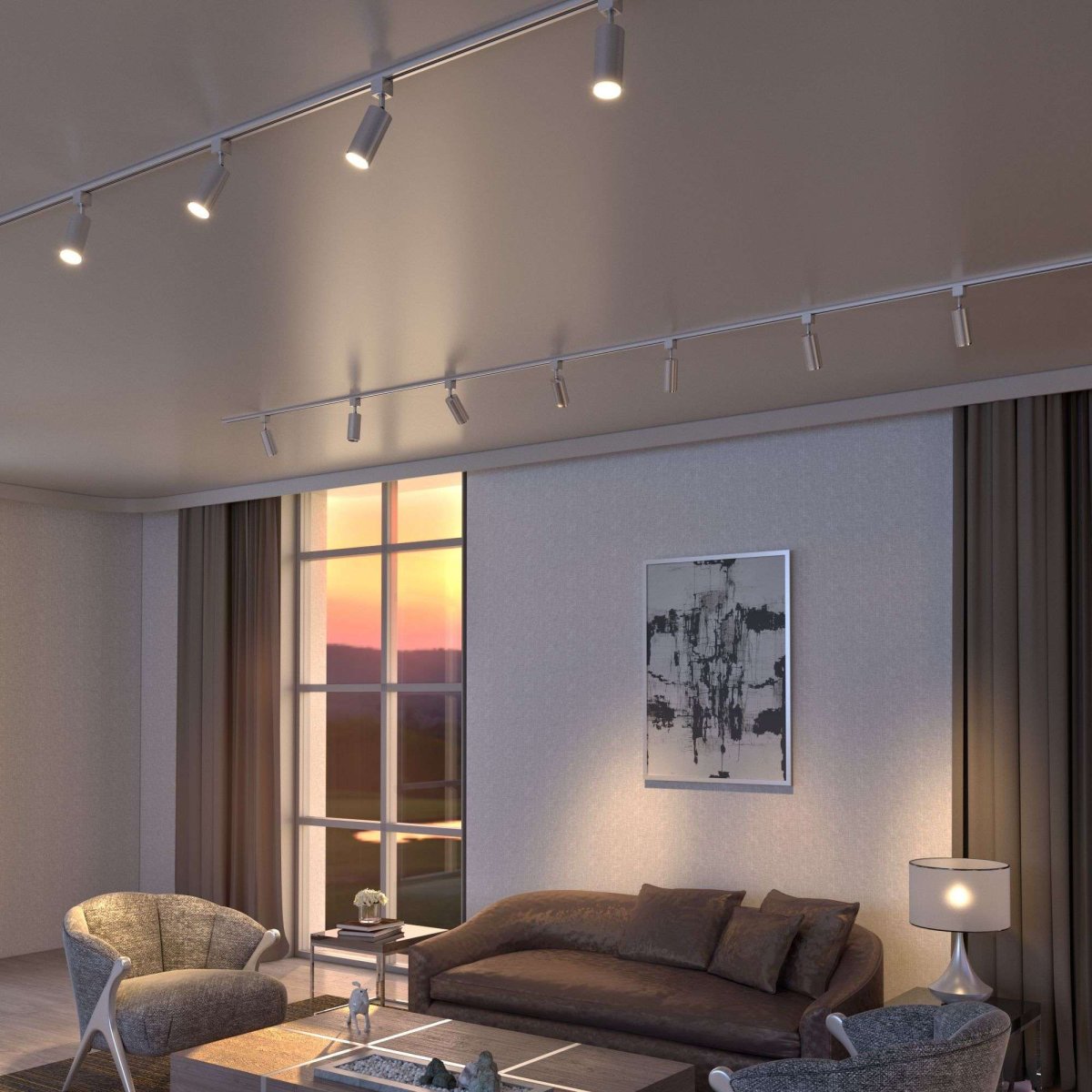 Трековые светильники над столом