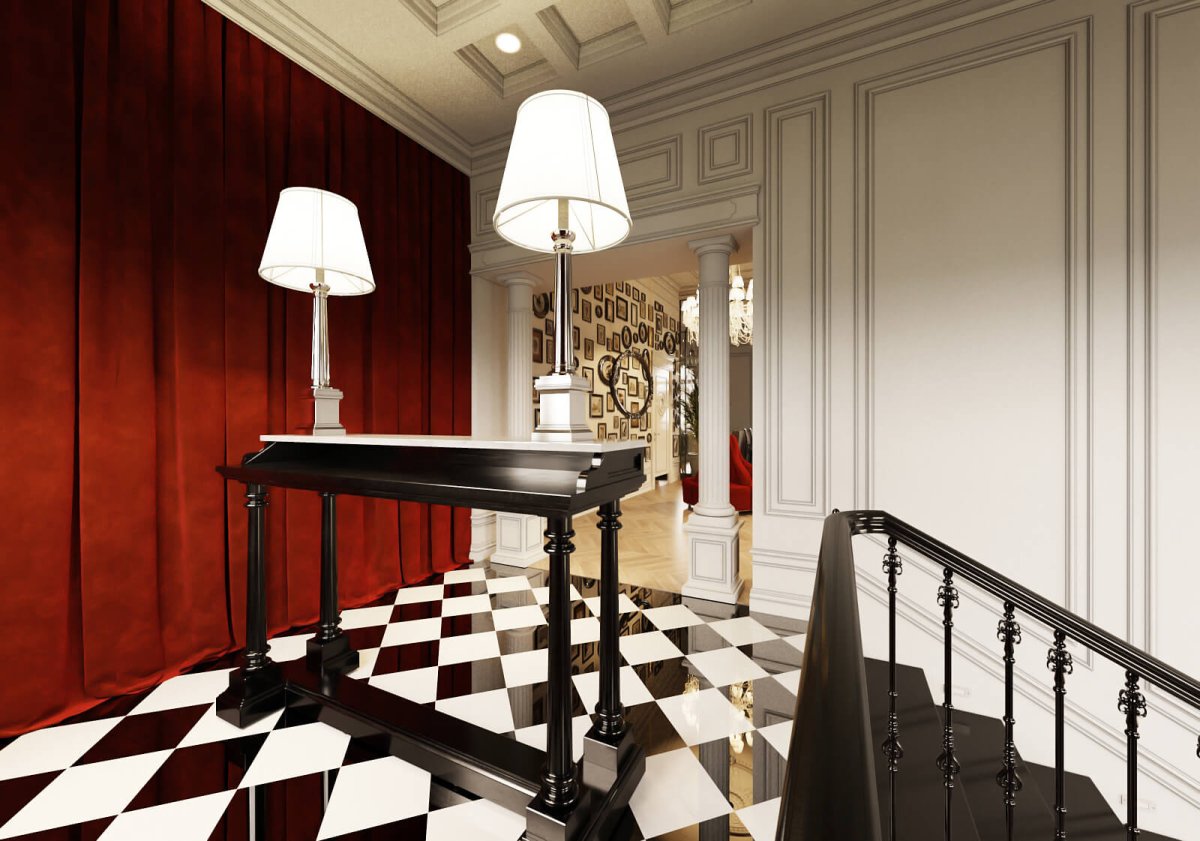 Студия с шахматным полом