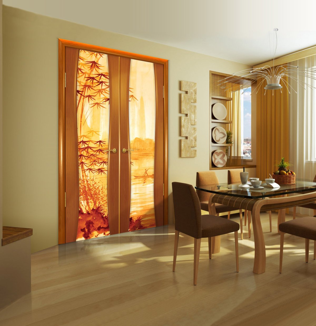 Гостиная в доме с рыжими дверьми