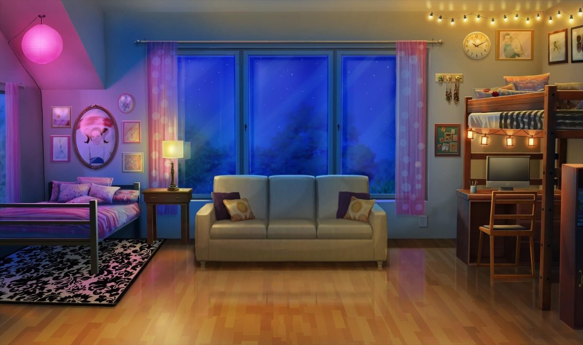 Аниме гостиная с диваном