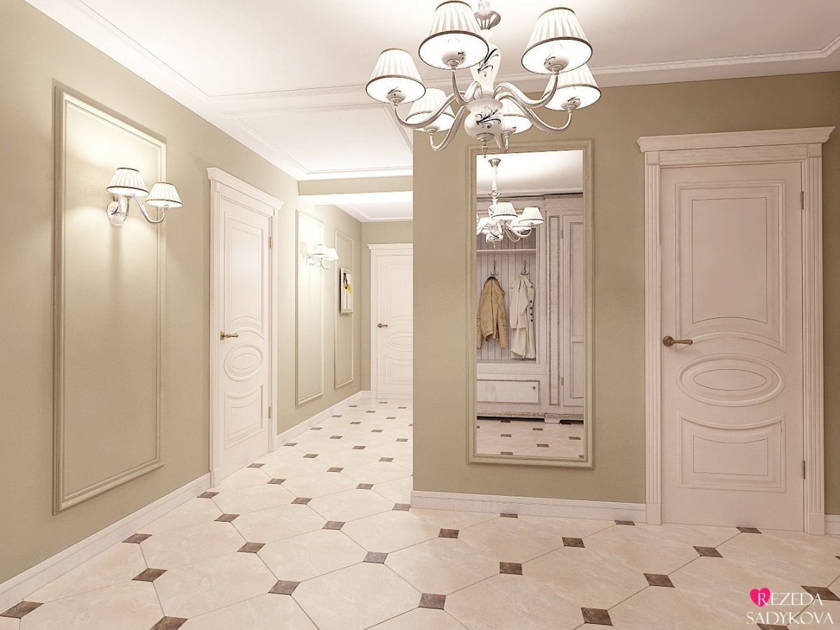 Черно белая плитка в коридоре