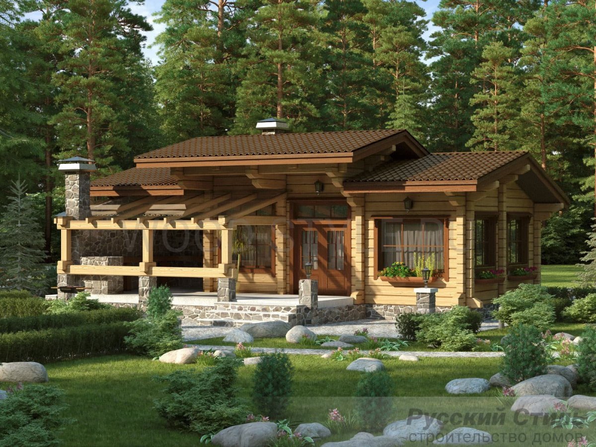 Дом баня с верандой и барбекю