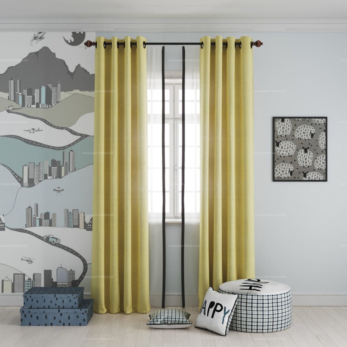 Занавески серо желтые