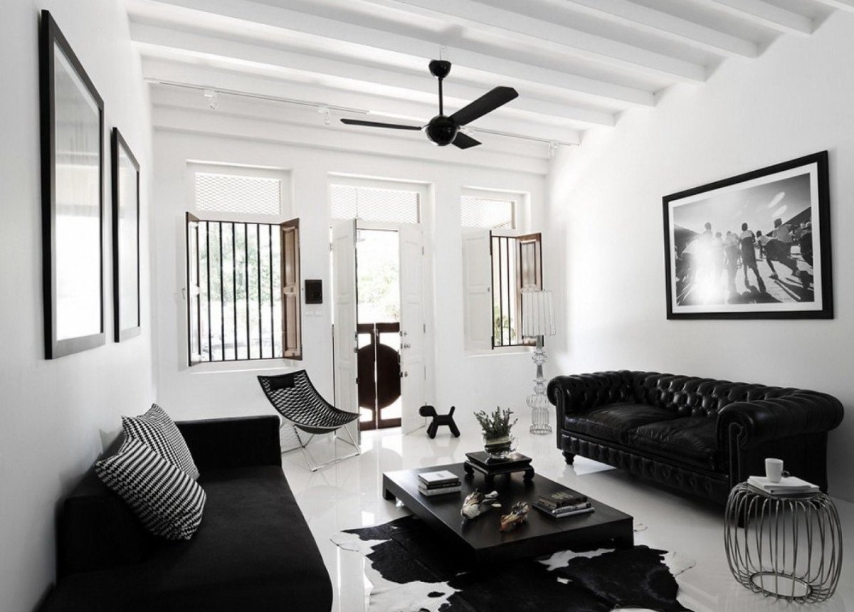 Гостиная в черно белом цвете
