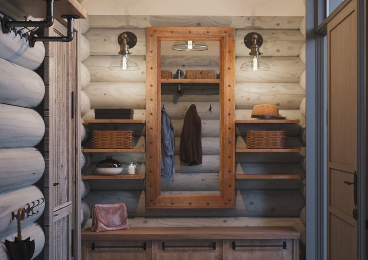 Шторы в доме из бревна