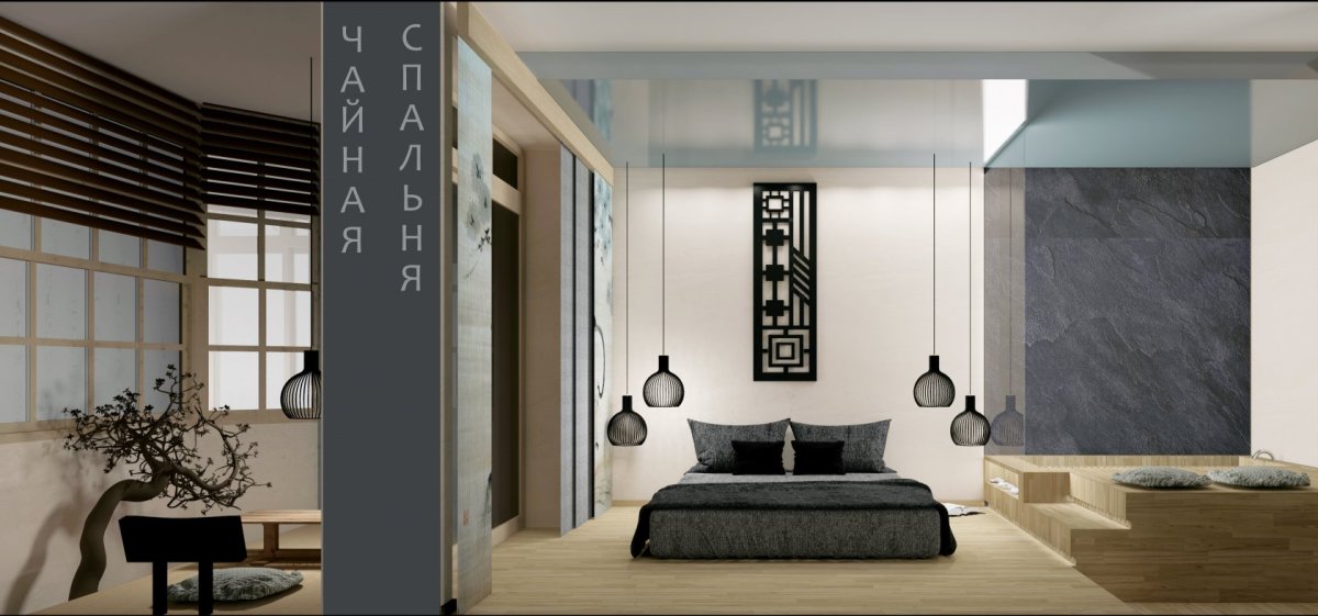 Японский стиль в интерьере гостиной