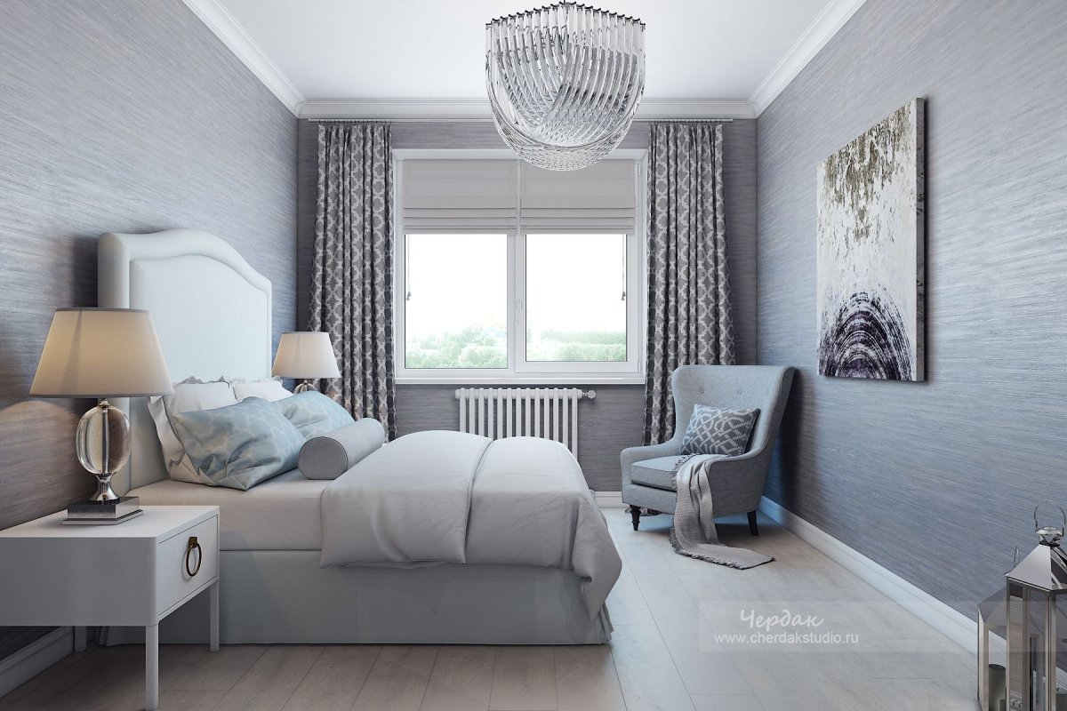 Дизайн комнаты с серыми обоями