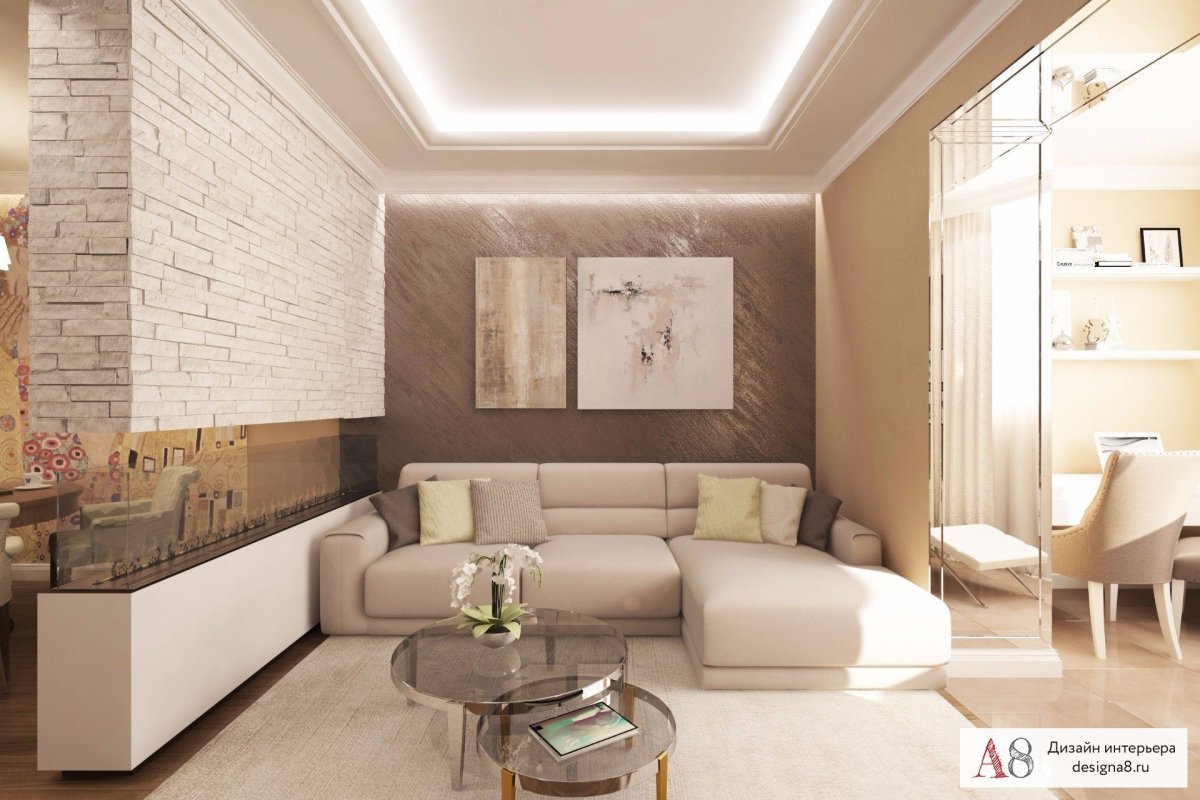 Гостиная в бежево коричневых тонах