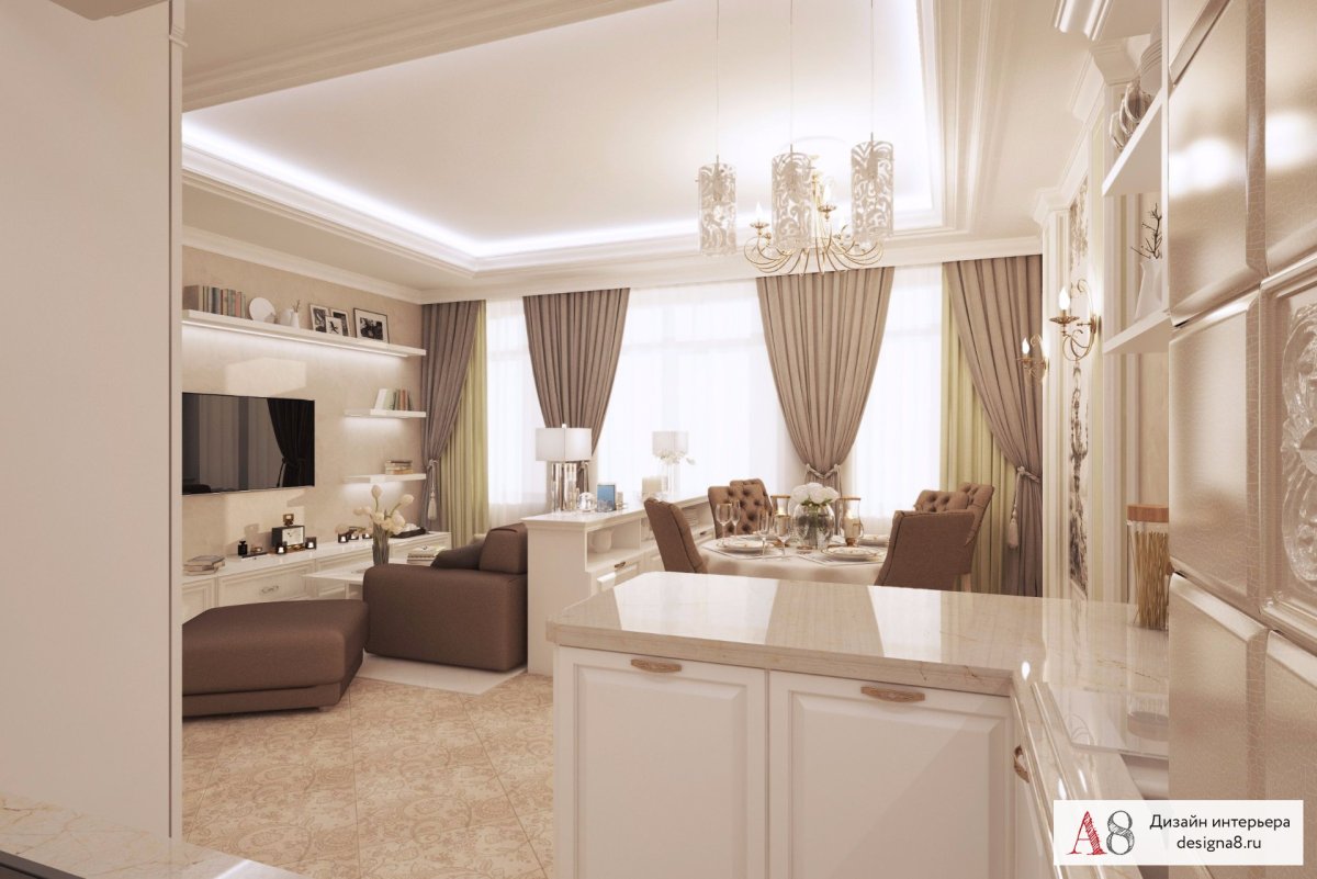 Гостиная совмещенная с кухней