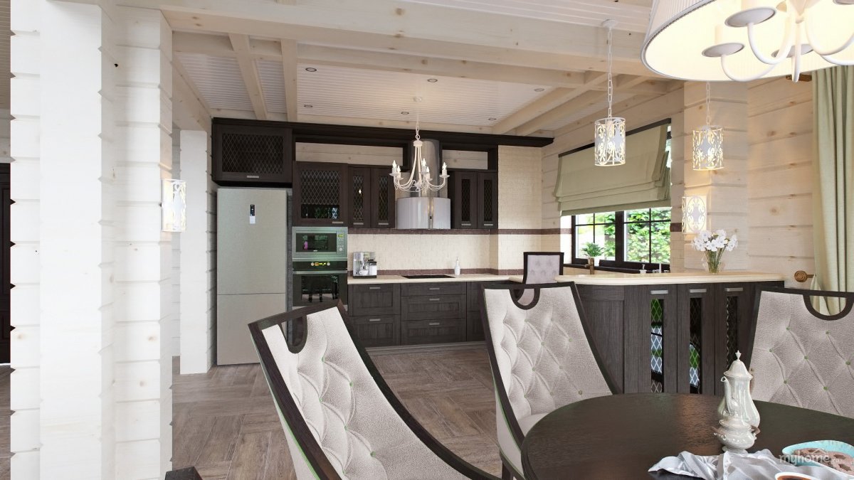 Проект кухни гостиной дом из бруса