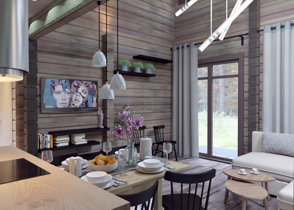 Светильники в доме из бруса