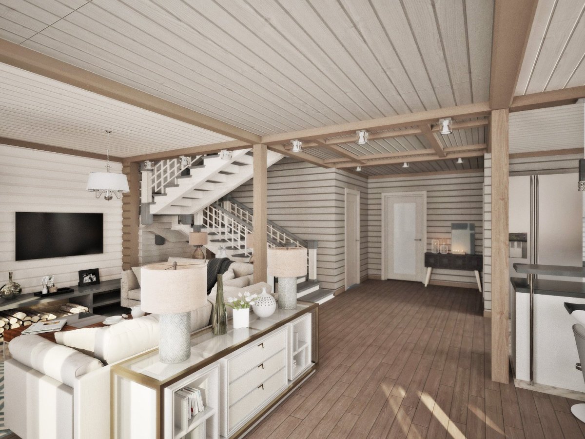 Интерьер кухни в стиле Прованс в доме из клееного бруса