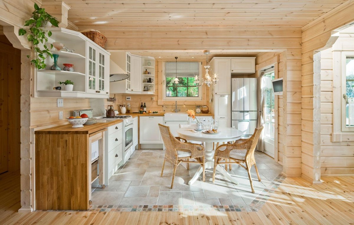 Кухня-гостиная в деревянном доме
