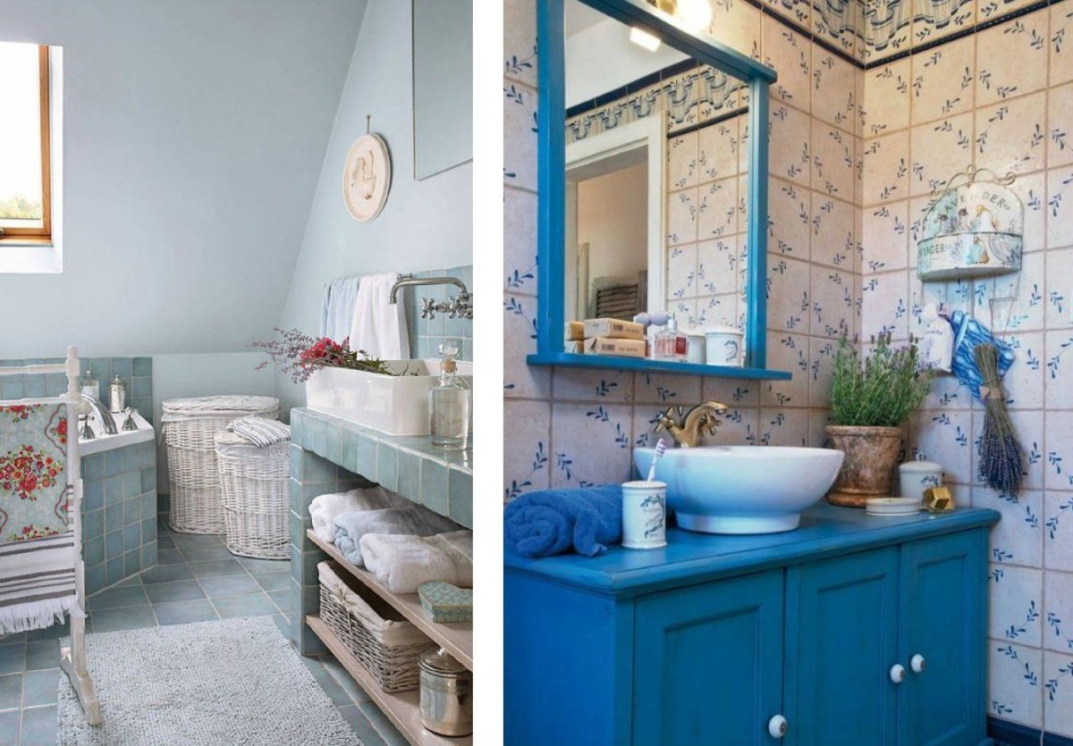 Плитка керамическая для маленькой ванной в стиле Прованс