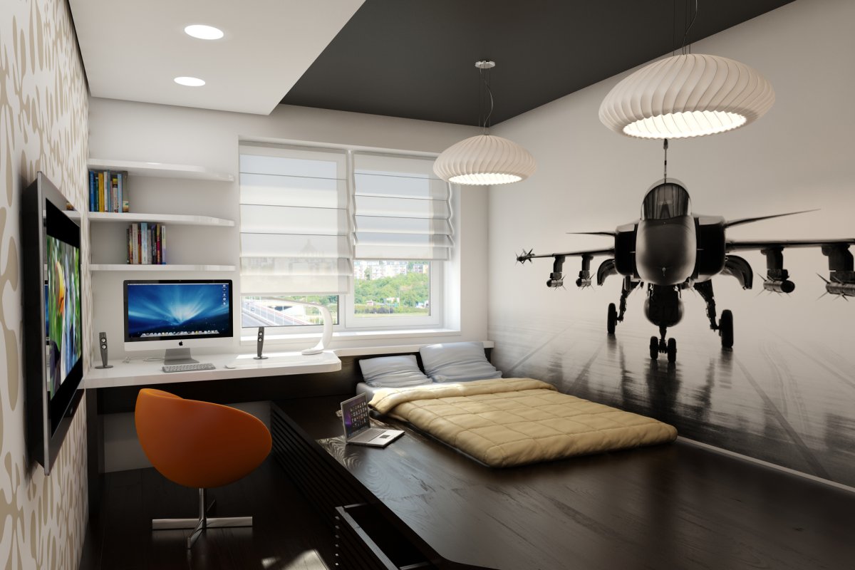 Черно белая комната для подростка