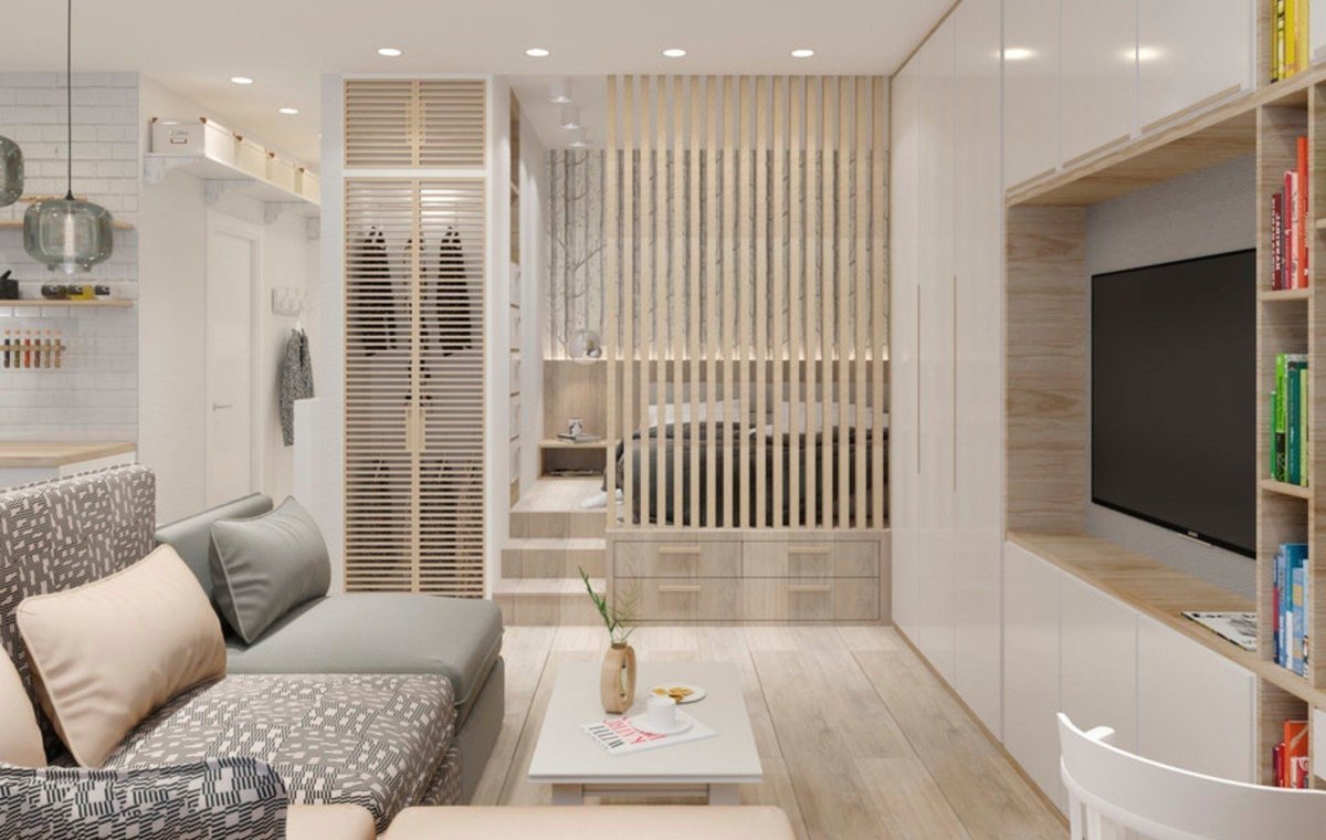 Уютная гостиная в светлых тонах