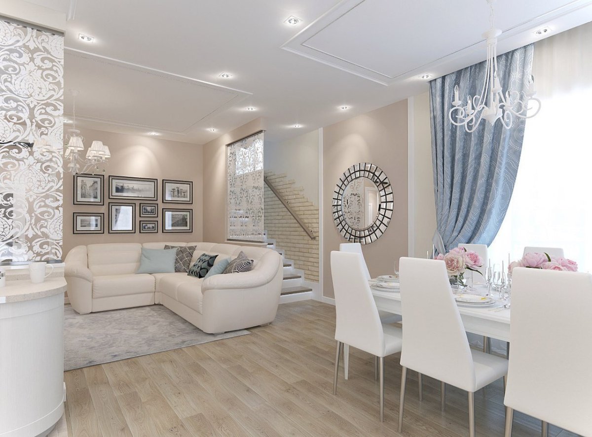 Кухня гостиная в светлых тонах